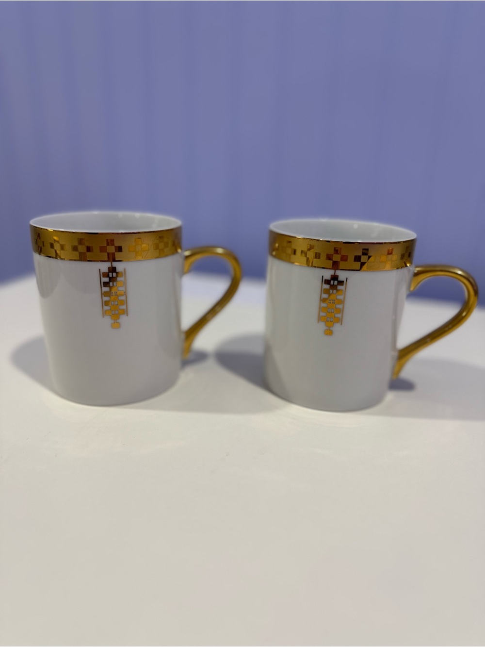 Tiffany & Co Frank Lloyd Wright Imperial Gold Gilt Coffee Mugs UNUSED